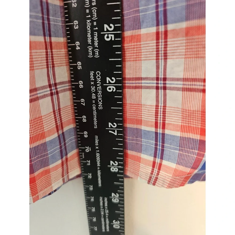 Western Banana Republic Plaid Shirt Mens Large Orange Blue Slim Fit Snap Front